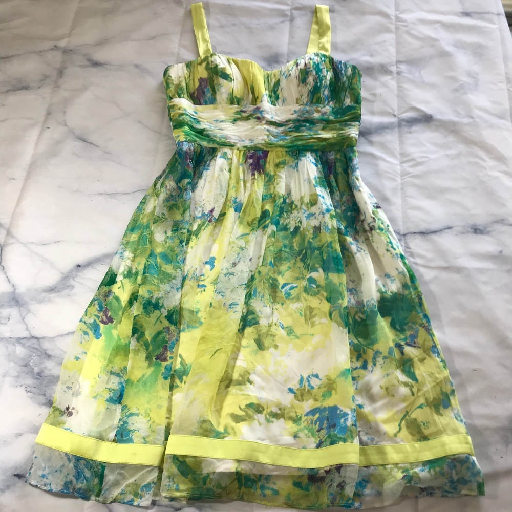 Tahari Arthur S Levine Green Watercolor Silk Dress